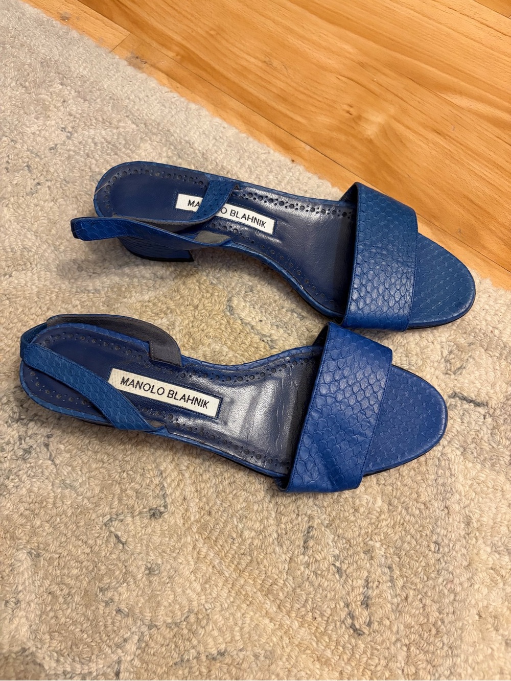 Manolo Blahnik Cobalt Blue Textured Slingback Sandals EU 38